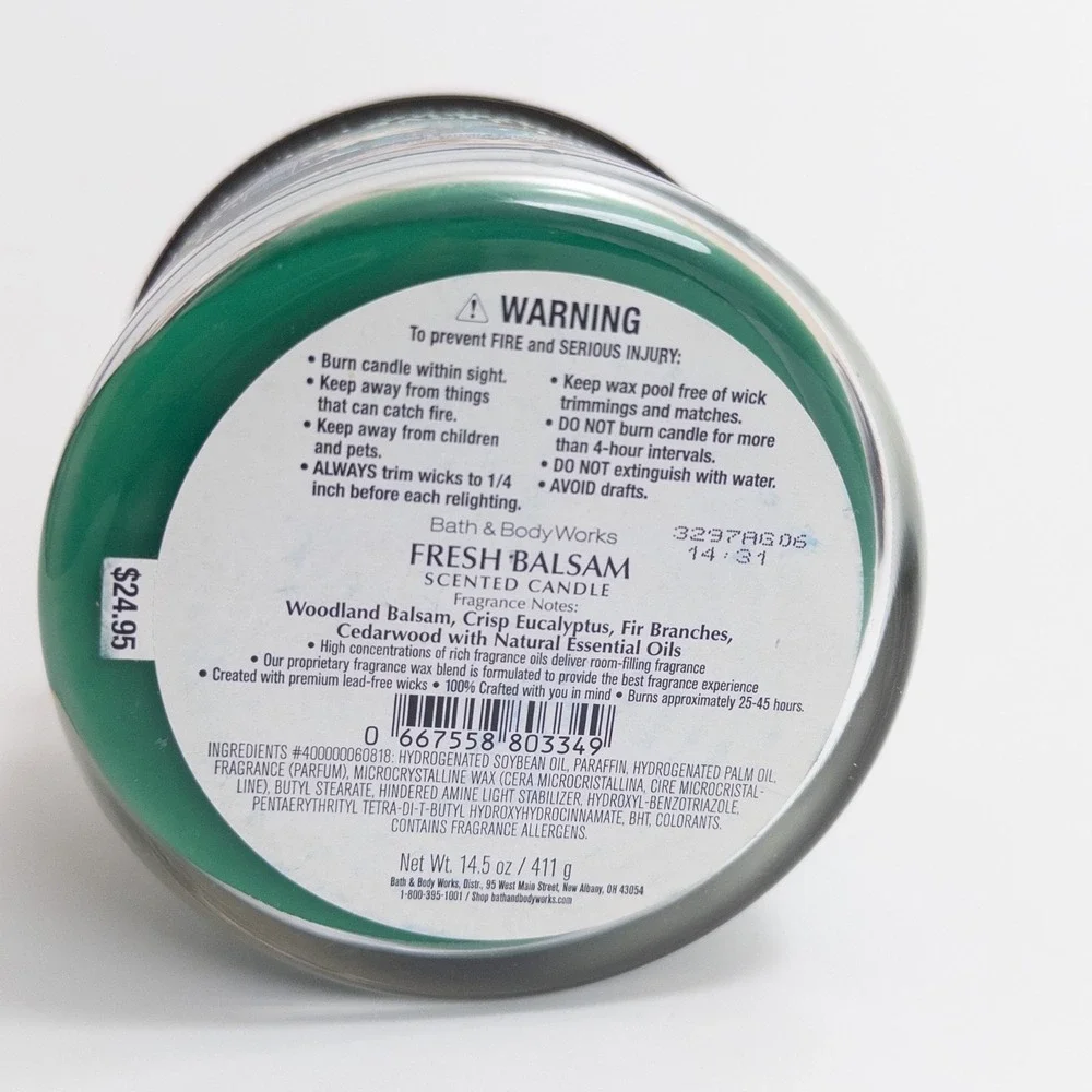 Bath‎ & Body Works Fresh Balsam 3-Wick Candle 14.5 oz Holiday Seasonal HTF